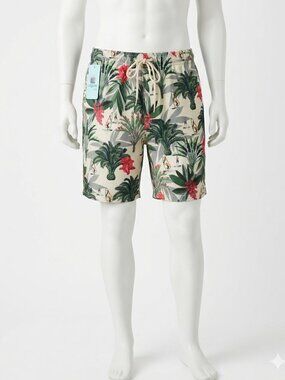 Laguna Men's Tropical Print Lined Swim Shorts with Palm Leaf and Windsurfer XL